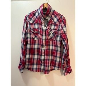 COPY - Woman’s Button Down Shirt Red and Blue Ling Sleeve